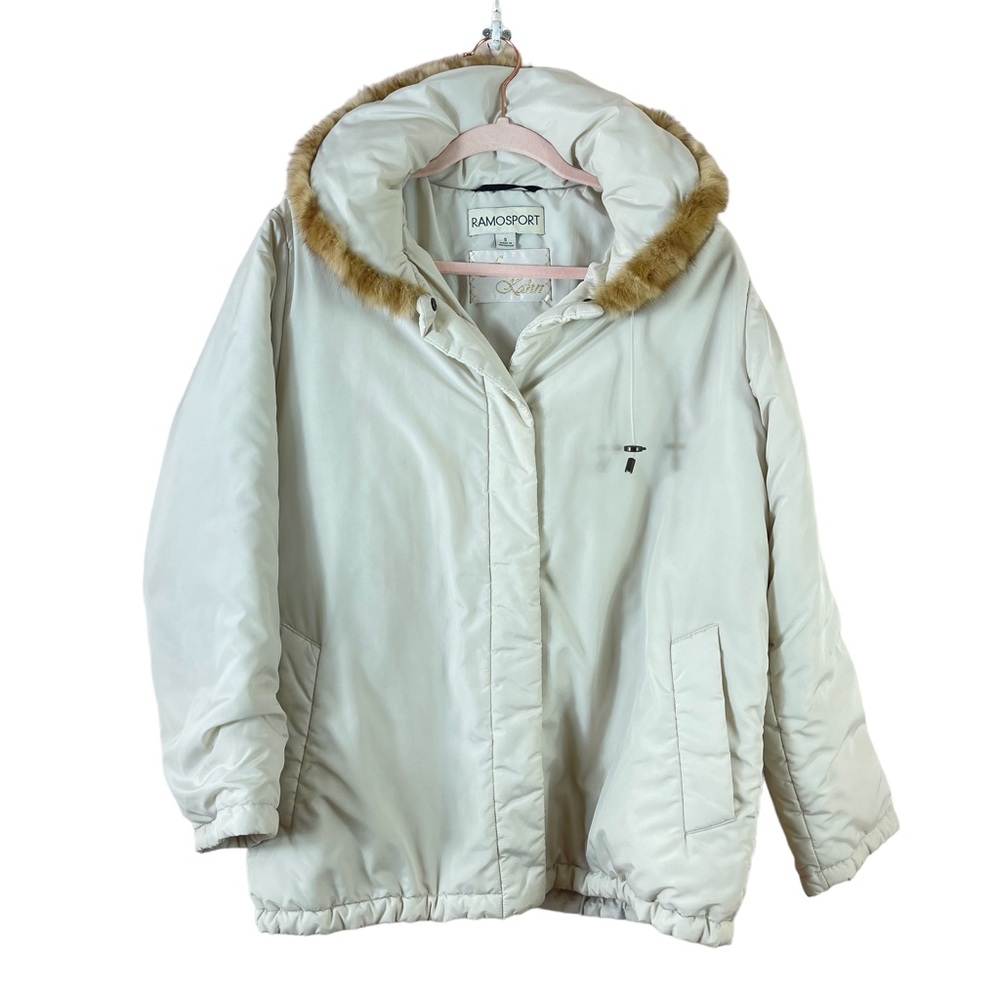 RAMOSPORT womens size S Frances Kahn vintage fur trim hooded coat